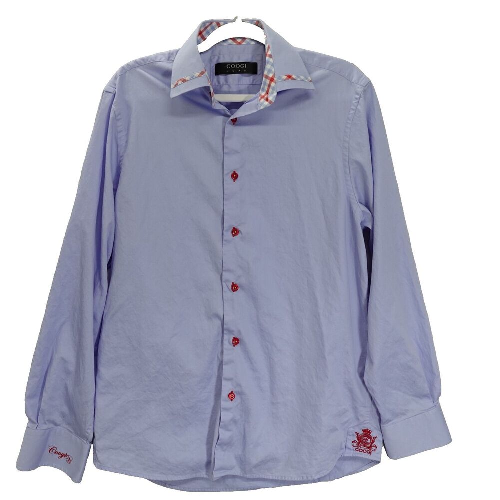 Coogi Luxe Button Dress Shirt Mens Medium 15.5/16 Blue Plaid Contrast Flip Cuff